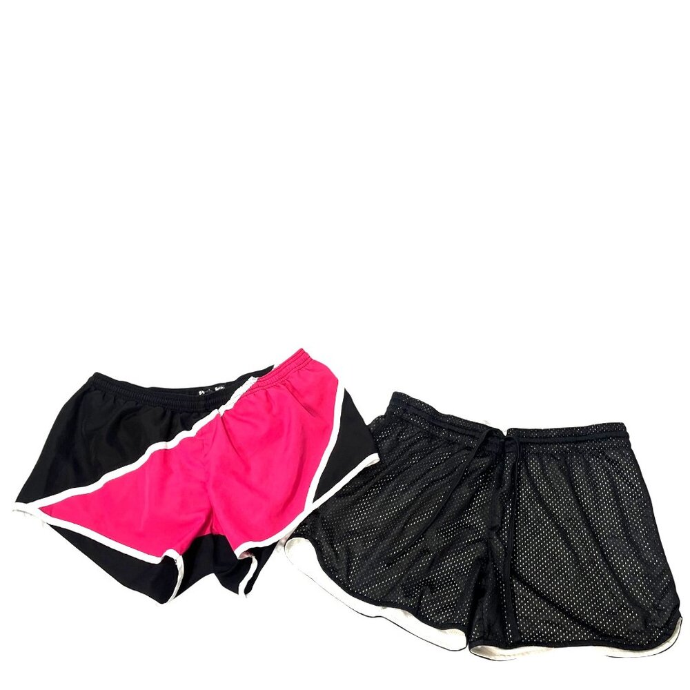 2 Pair Bundle of Women's Athletic Gym Workout Shorts Black Pink Size Large